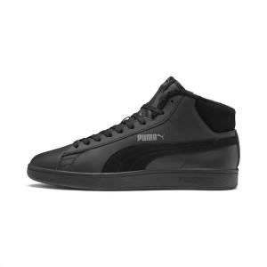 Puma Smash v2 Mid Winterized Leather High Tops Men's Winter Shoes Black / Grey | PM854VPE
